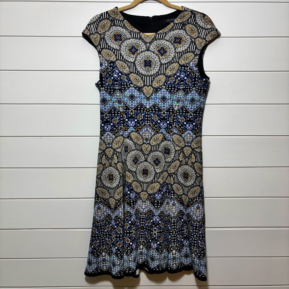 Adorne Naya Scuba Dress in Blue and Golden Yellow Fit and Flare Size 10 - Picture 2 of 15